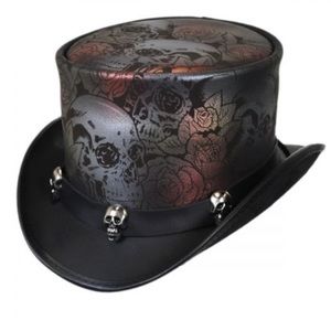 NWOT Skull N Roses Leather Top Hat